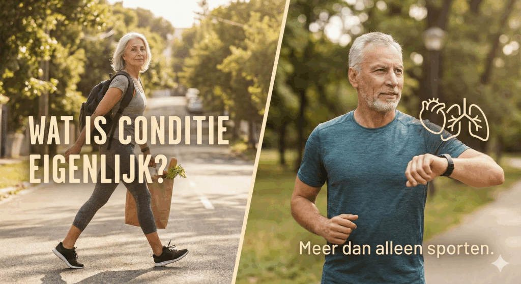 Actieve ouderen die wandelen en hardlopen met de titel Wat is conditie eigenlijk